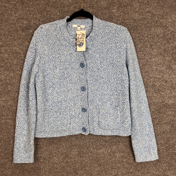 NEW UNIQLO Women's Knitted Short Jacket Button Front Cardigan Blue M - Picture 1 of 8
